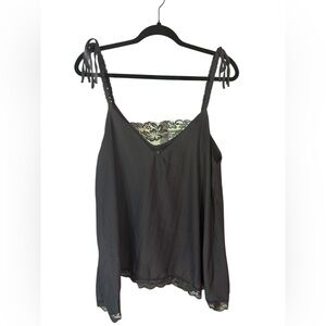 POL Charcoal Gray Lace Trim Cami Tank Top with Tie Straps – Size L